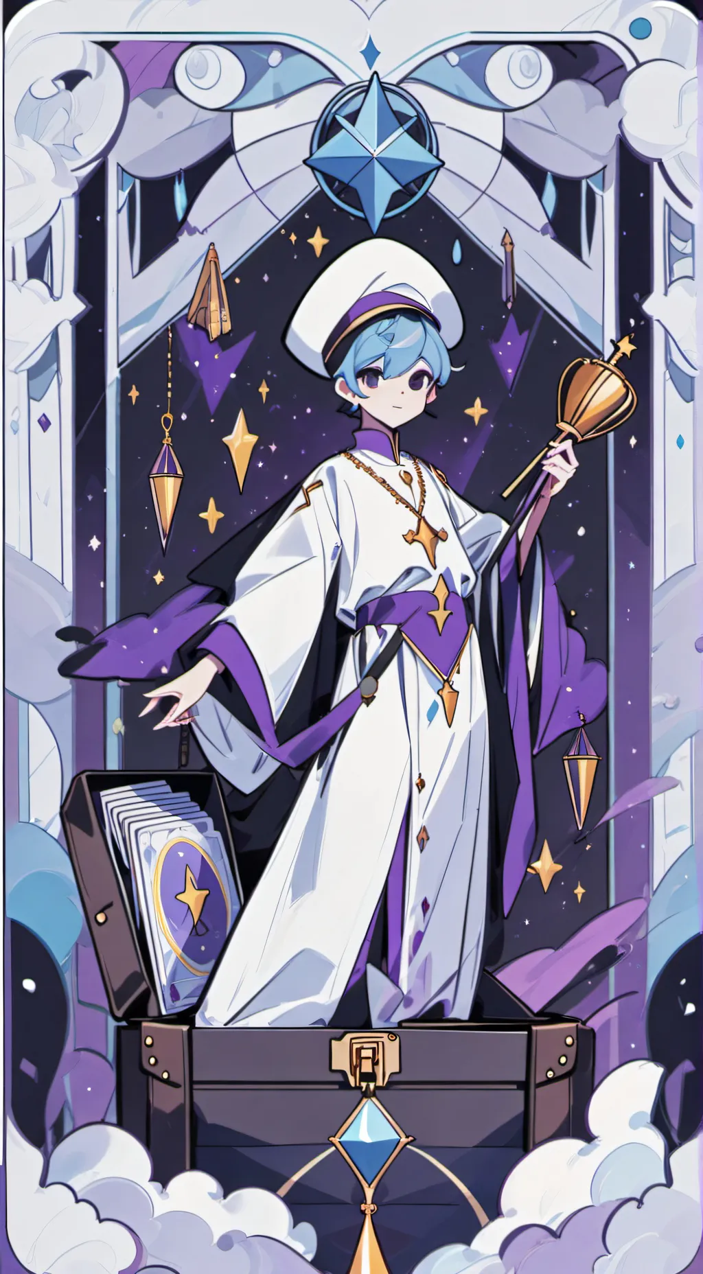 ai character: Genie  suitcase  background