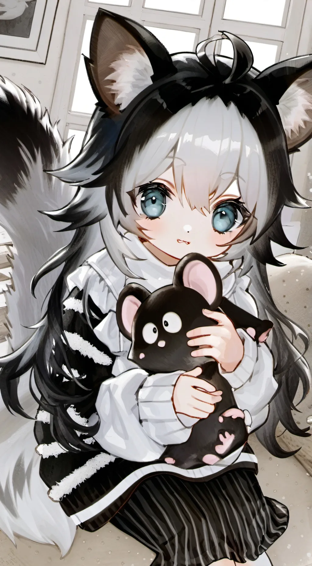 ai character: Stripy Skunk Furry background