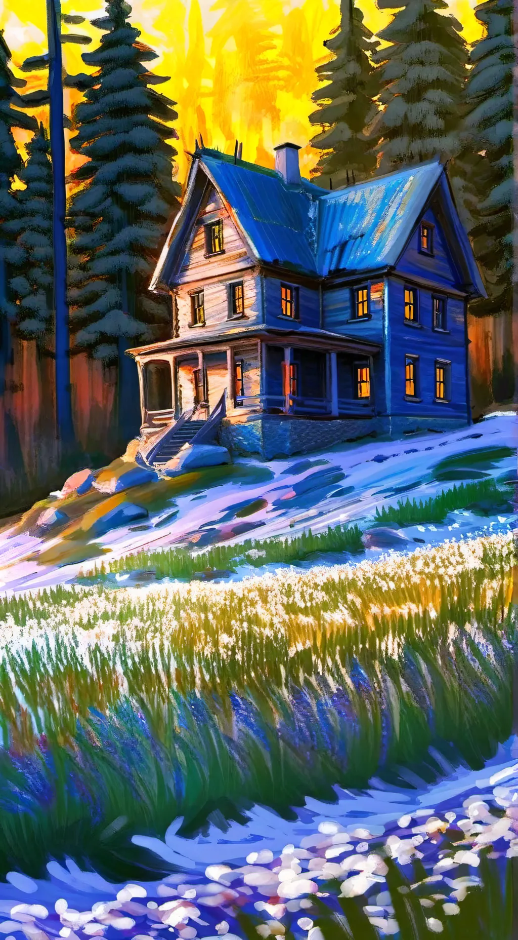 ai character: house in the woods background