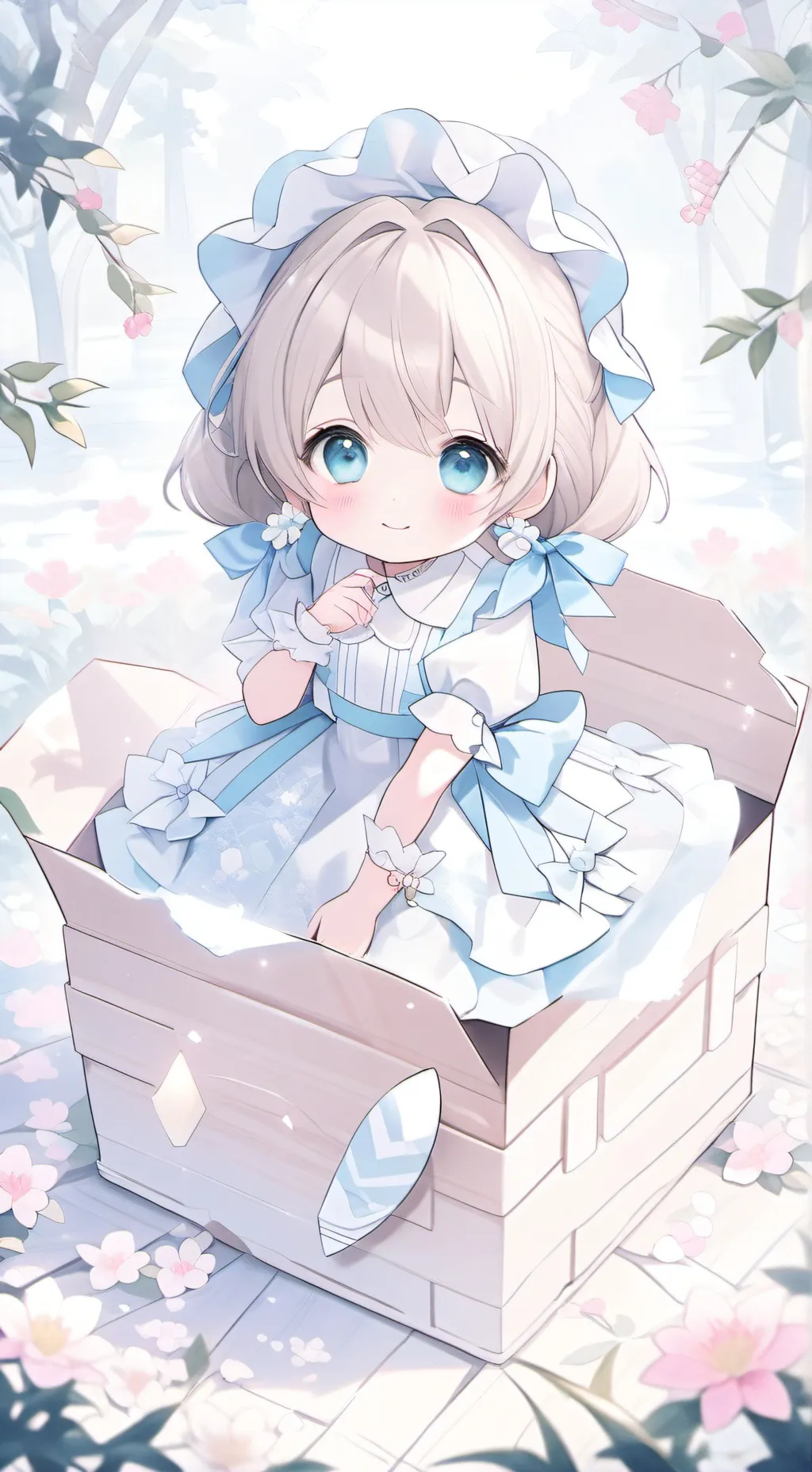 ai character: Baby in box background