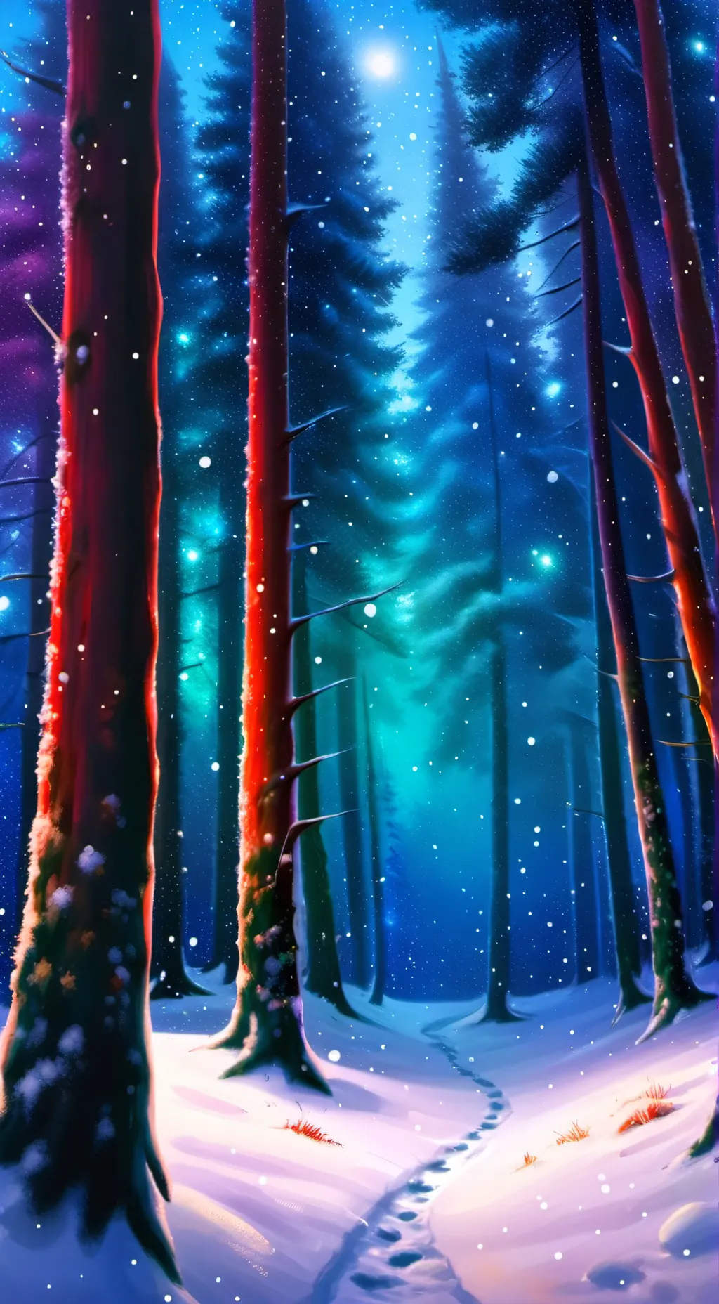 ai character: Snowy forest  background