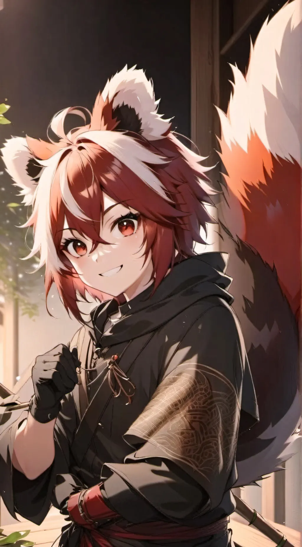 ai character: Russet Panda Furry background