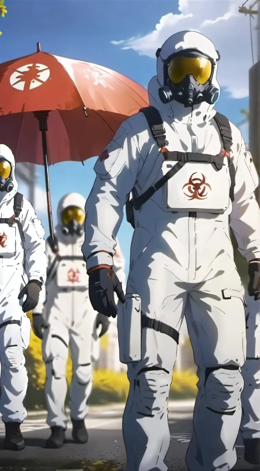 ai character: Hazmat Suited Neko background