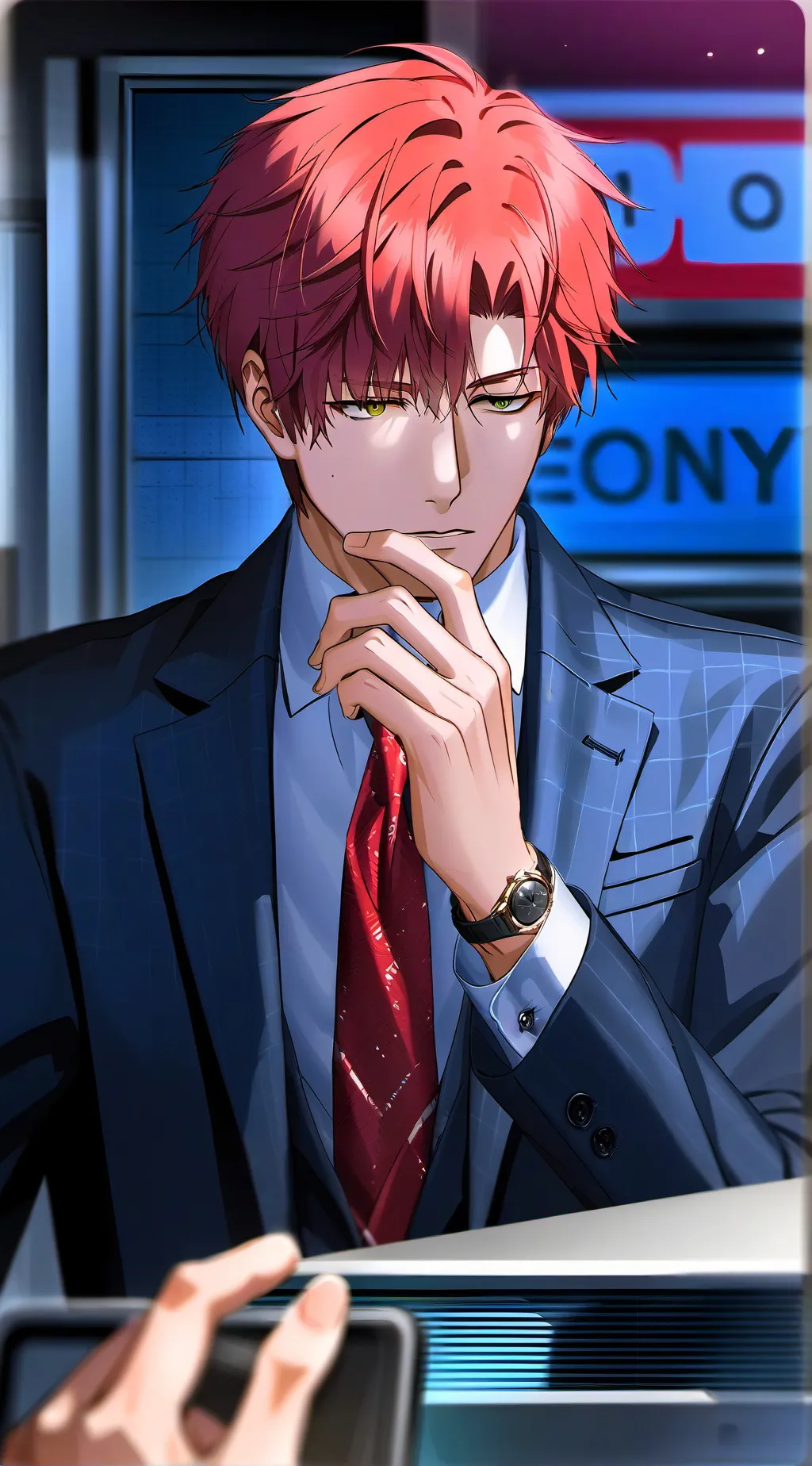 ai character: The Phone-Obsessed Colleague background