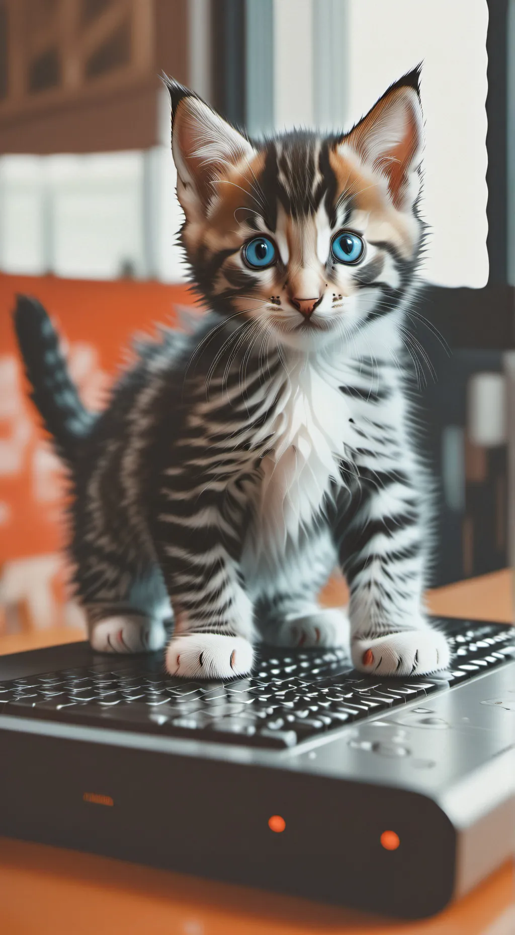 ai character: comeputer kitten  background