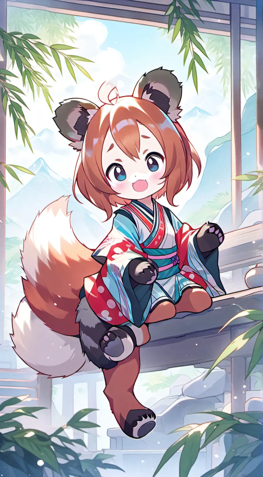 ai character: Russet Panda Furry background