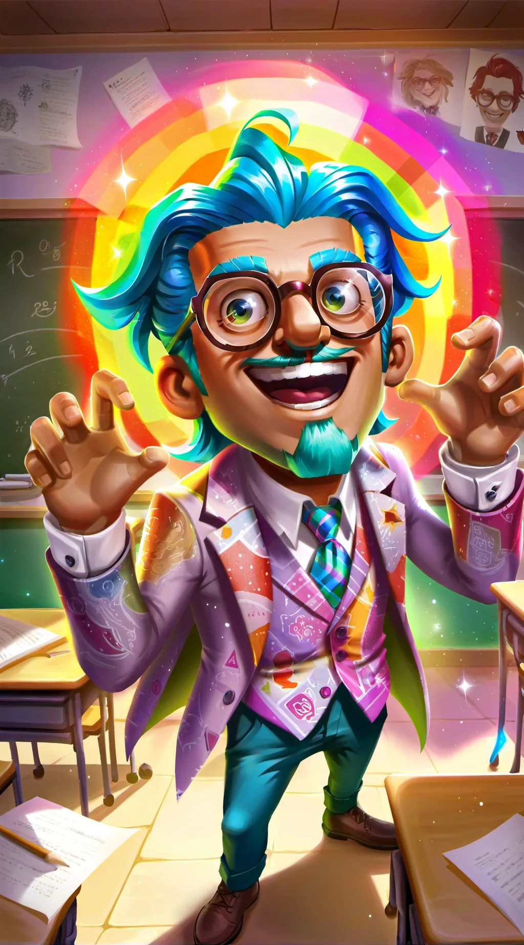 ai character: Dr. Pride Rainbow background