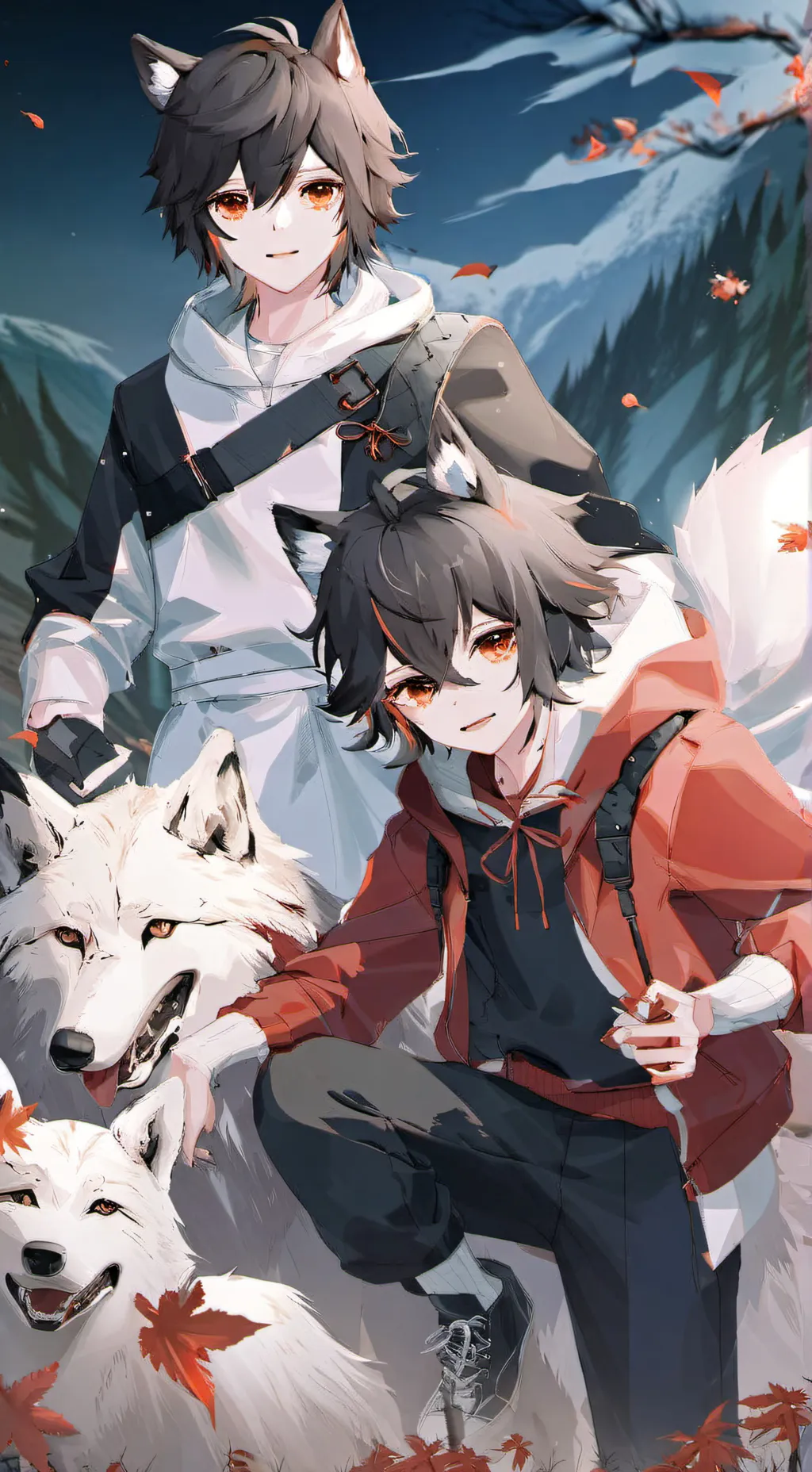 ai character: Wolf hybrid pack background