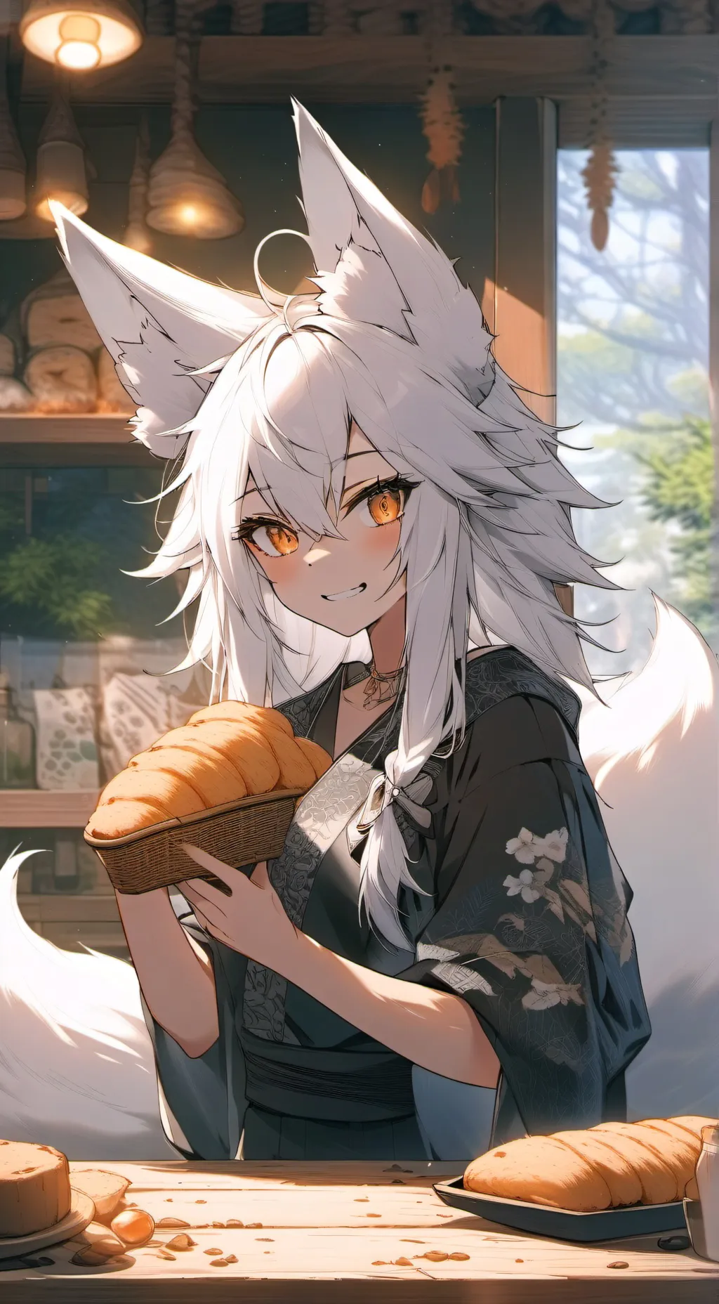 ai character: Snowy Kitsune  background