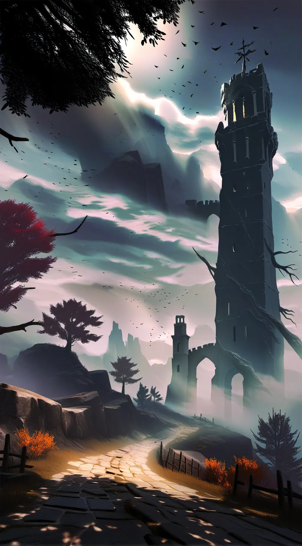 ai character: Haunted road2 background