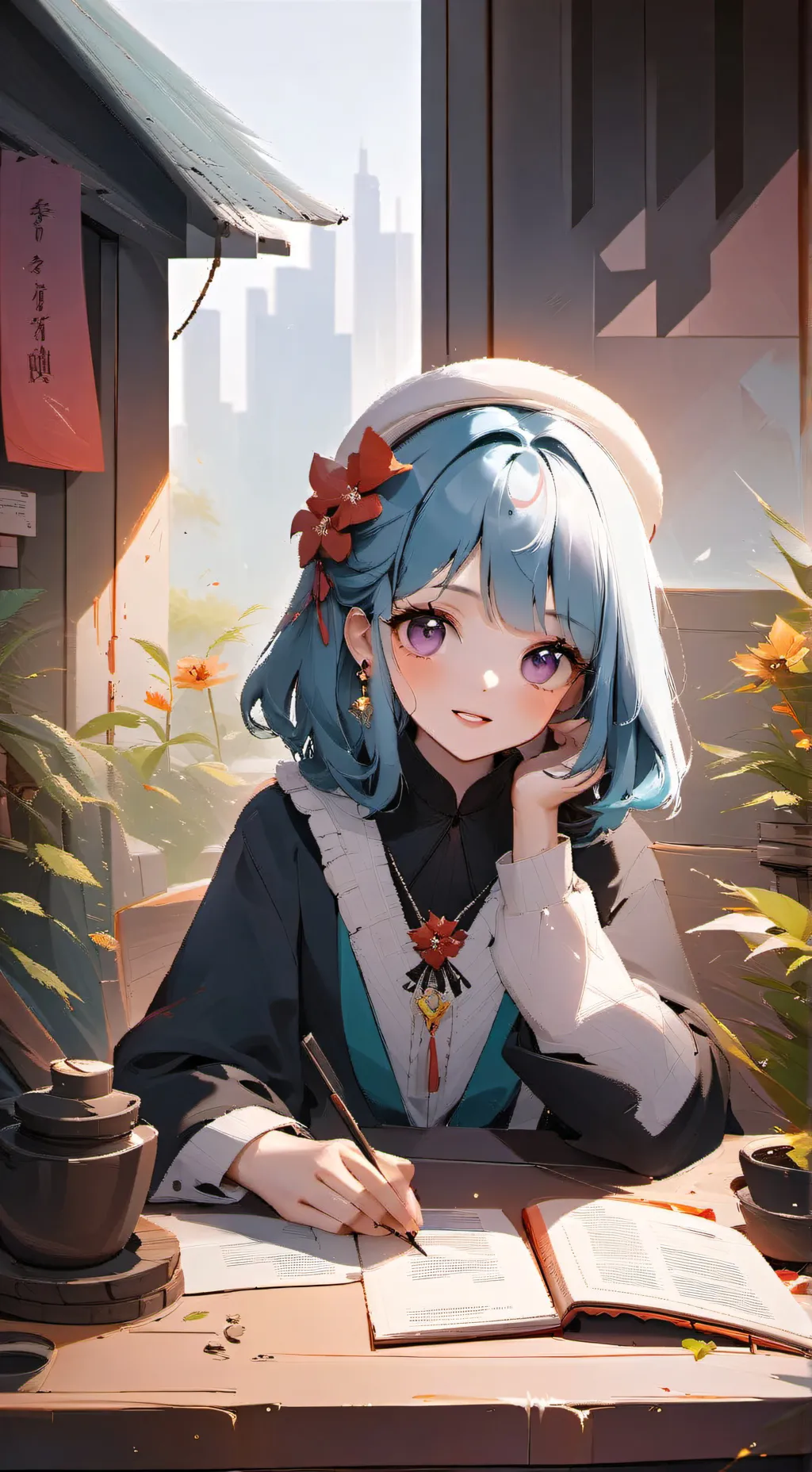 ai character: Amber background
