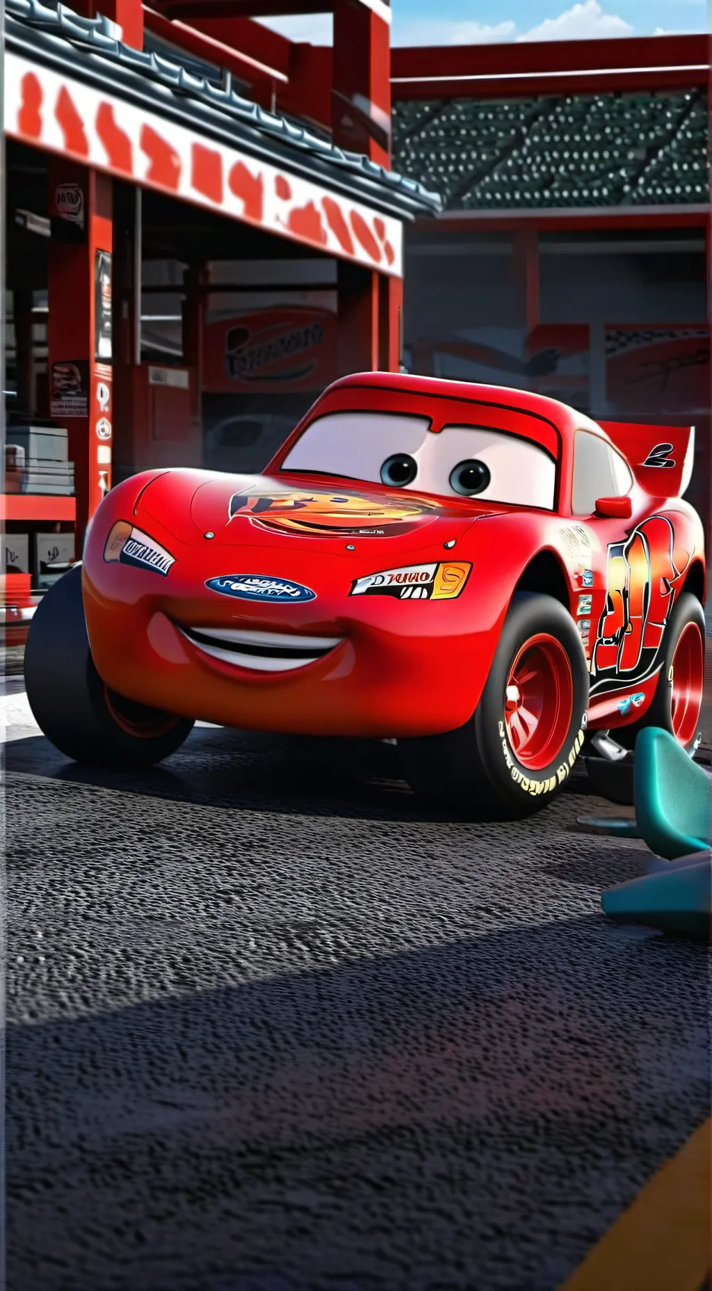 ai character: rayo mcqueen  background