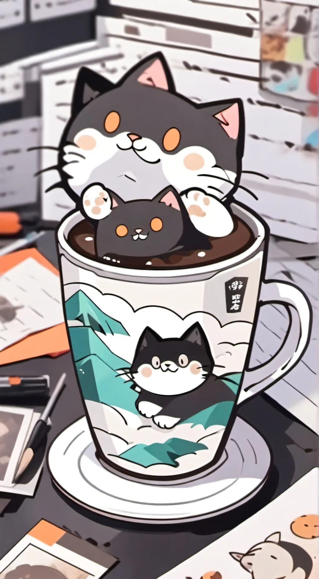 ai character: Cat cafe background