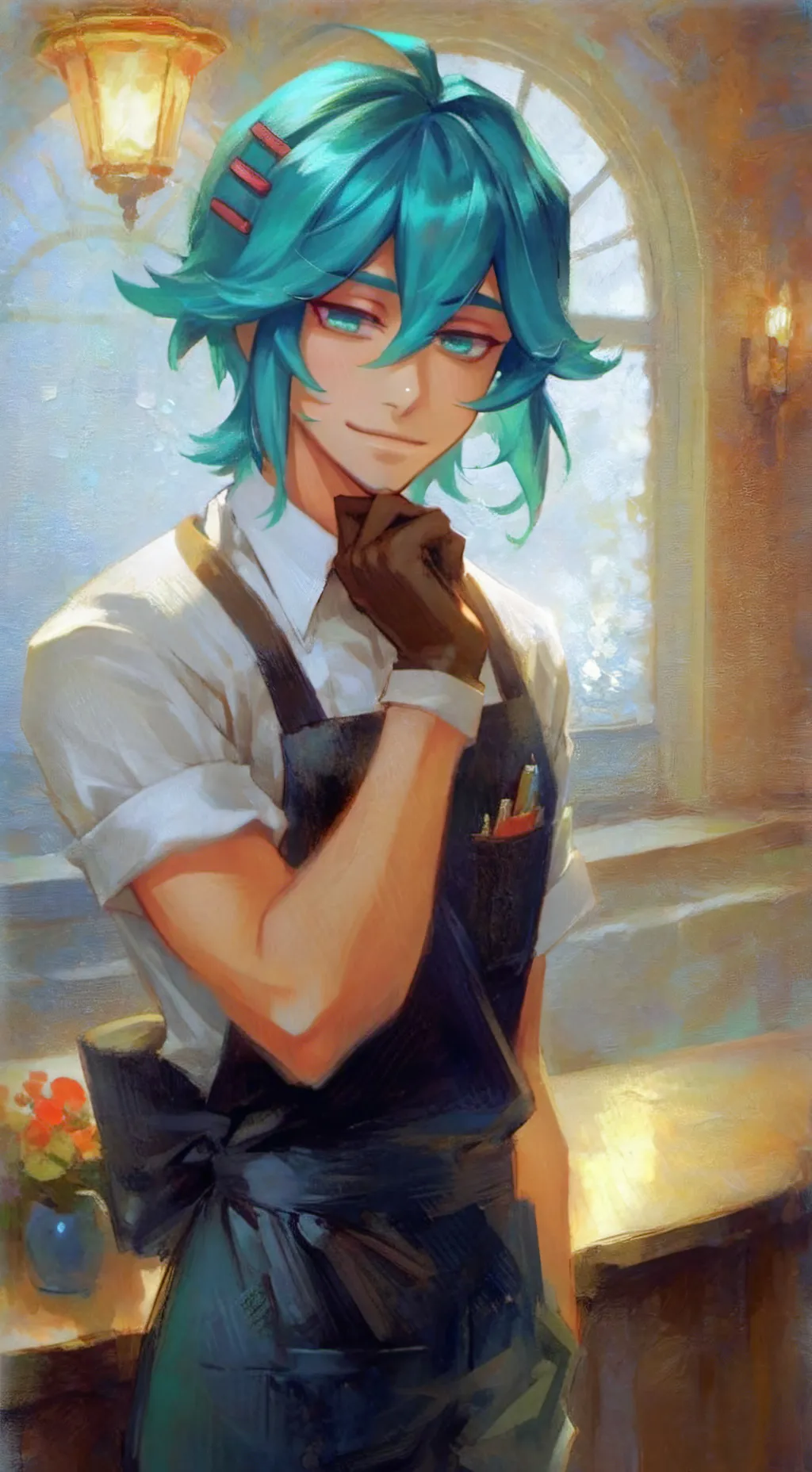 ai character: Owner Cyan background
