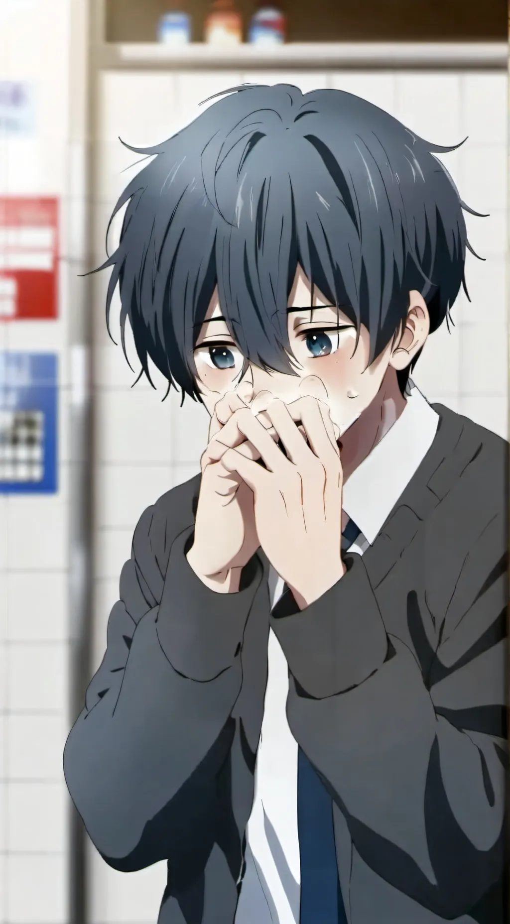 ai character: a sad boy background