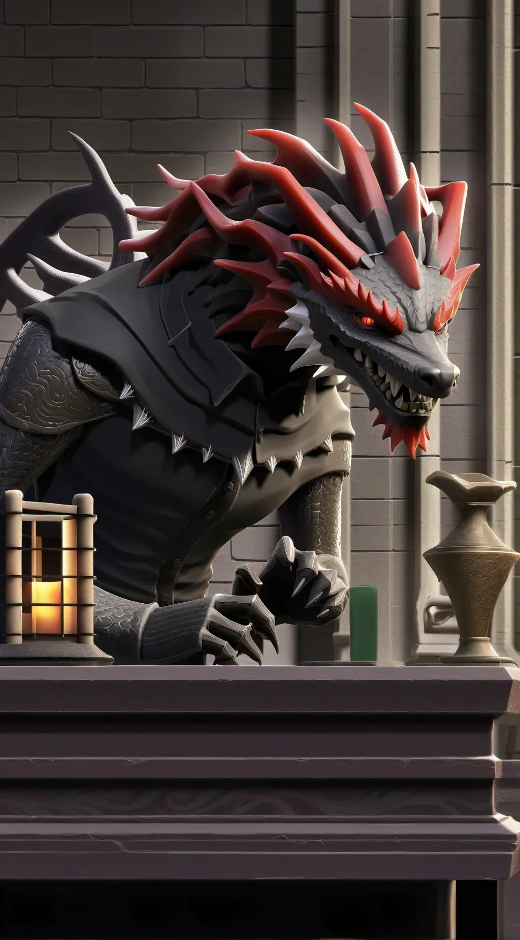 ai character: scientist dragon  background