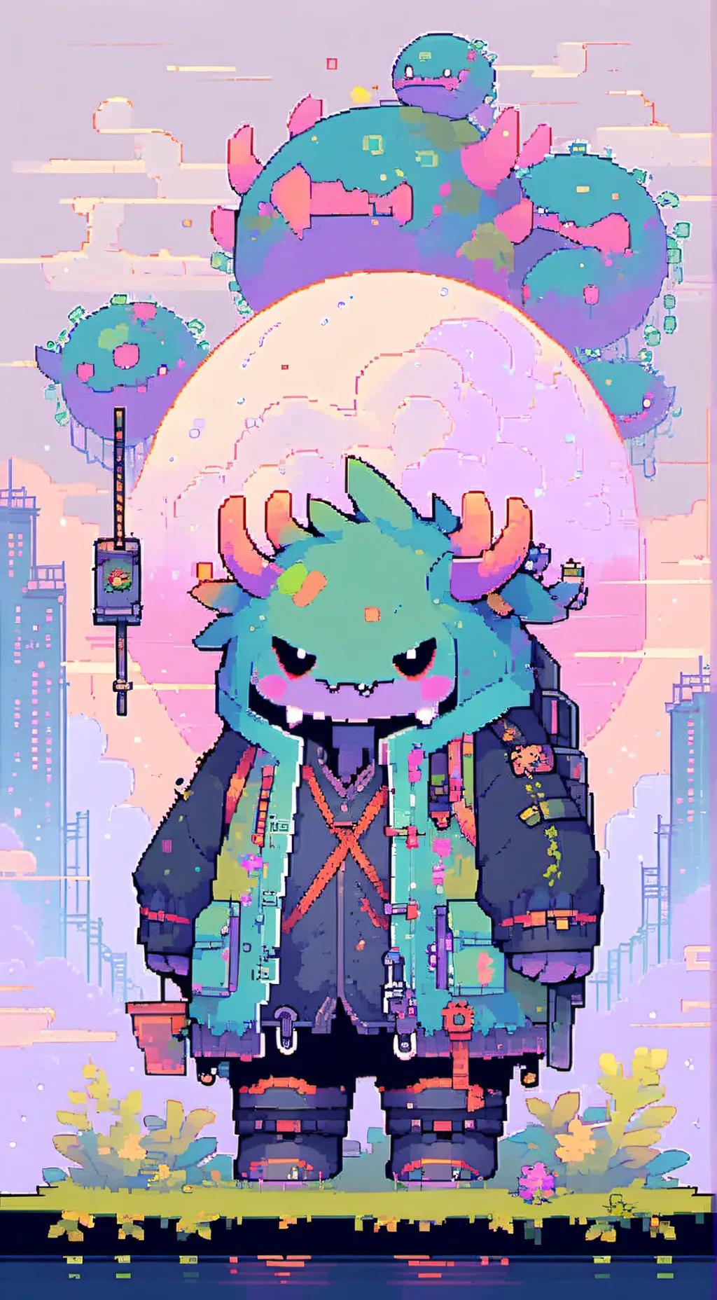 ai character: Pixel monster background