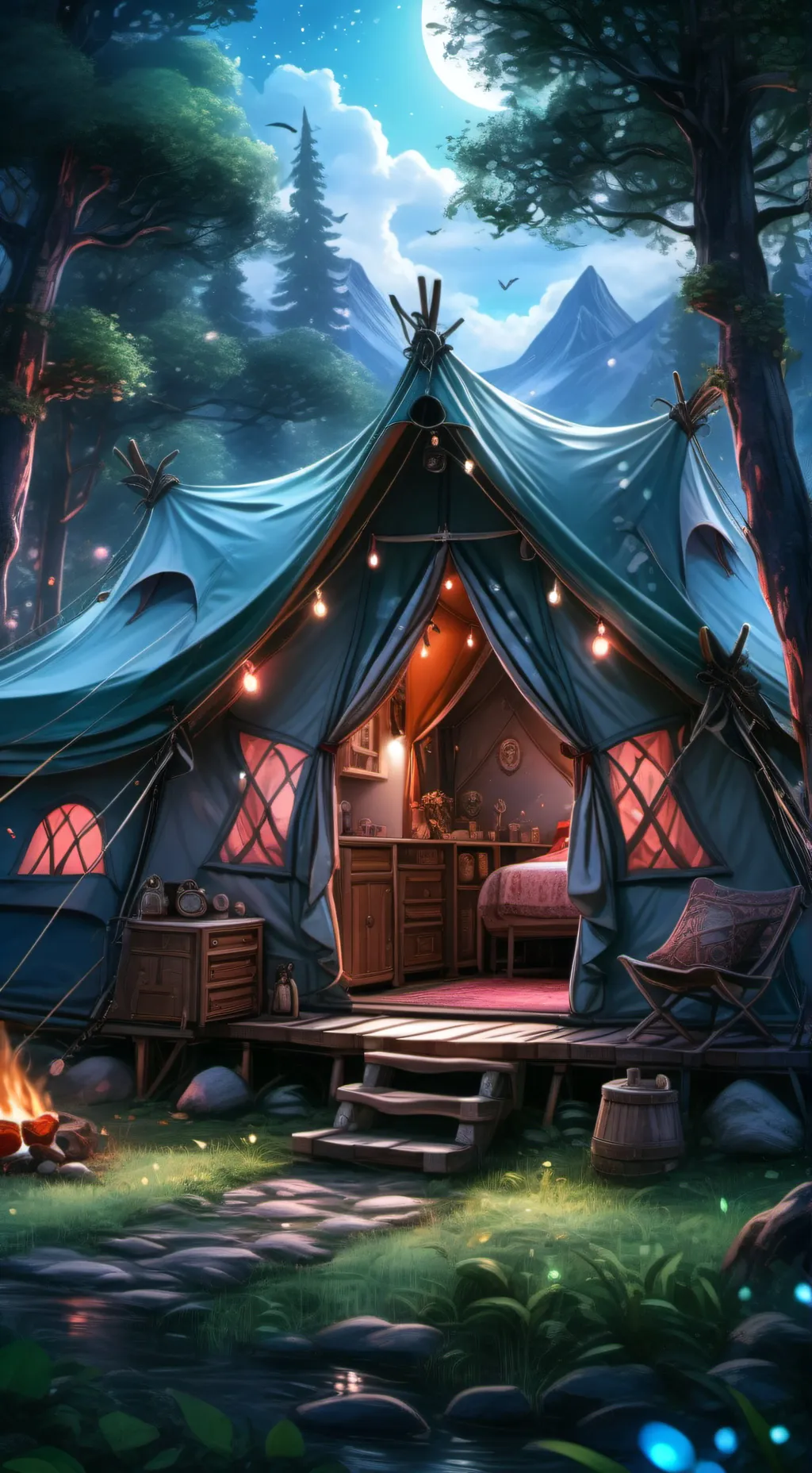 ai character: acampada en MAH  background