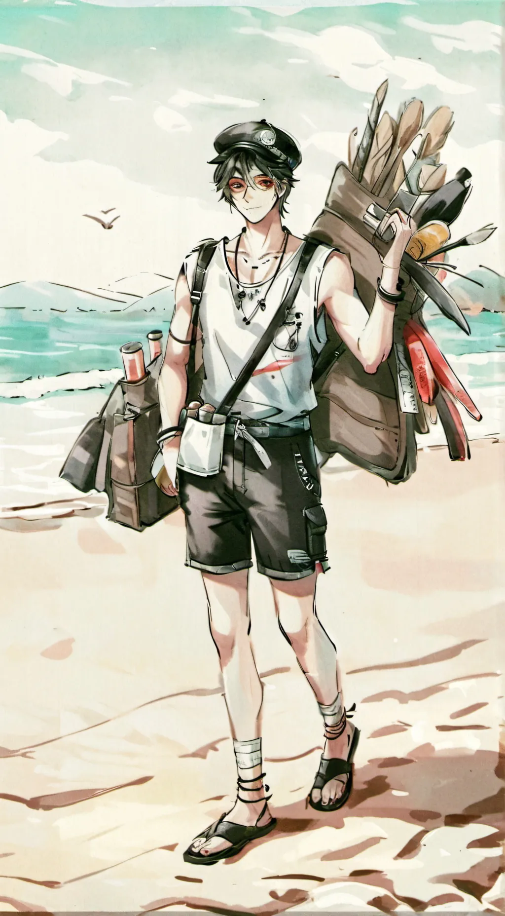 ai character: mha beach day background