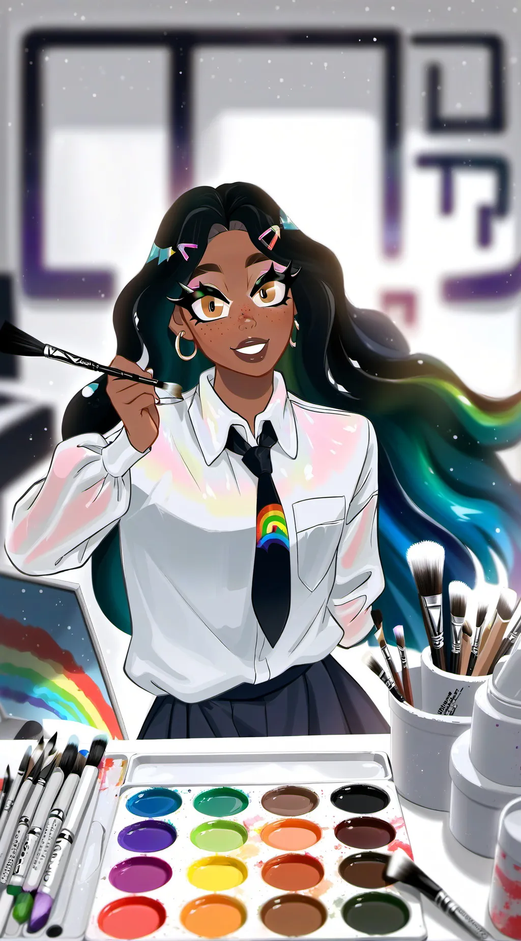 ai character: rainbow background