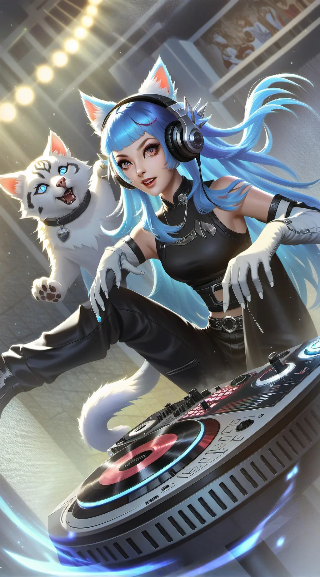 ai character: DJ MIA..  background