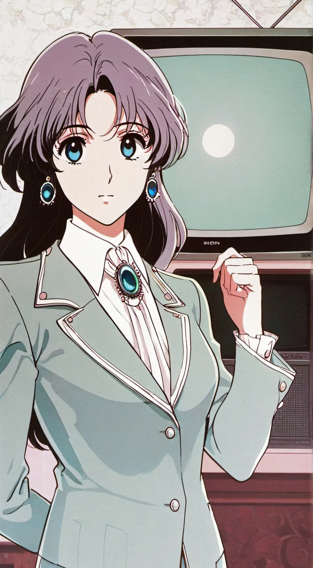 ai character: Tv head 
TV girl  background