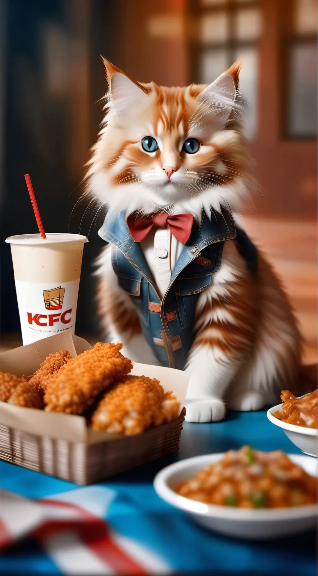 ai character: KFC cat  background