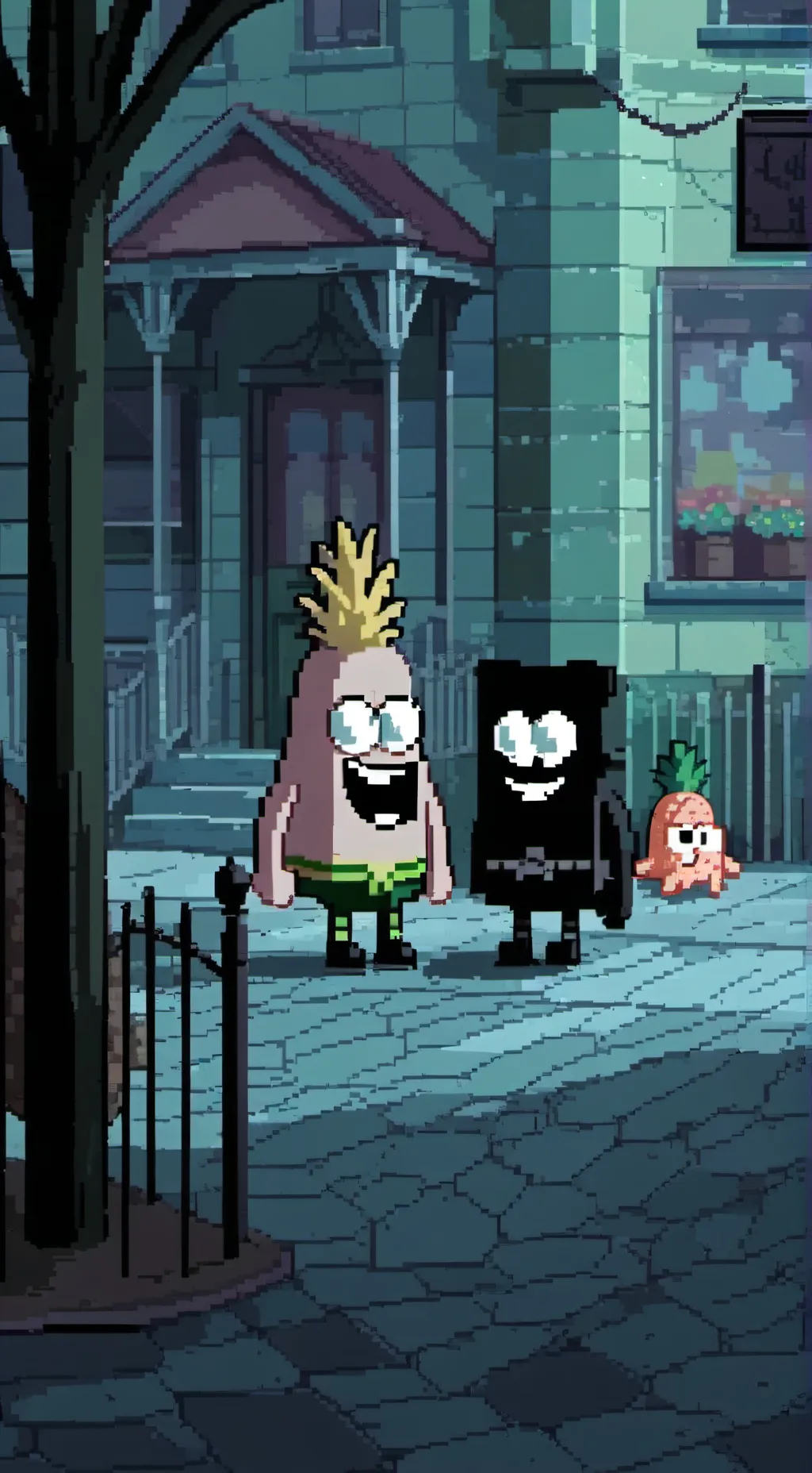 ai character: Spongebob and Patr background