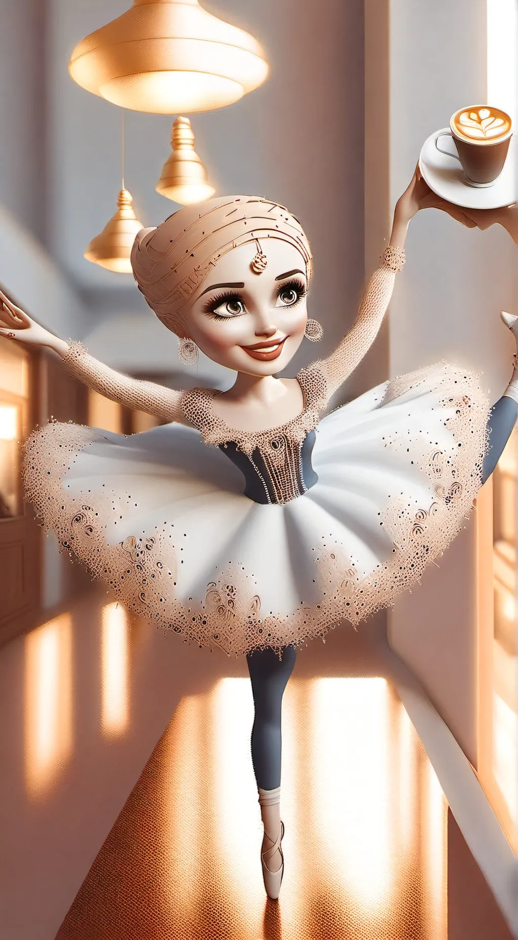 ai character: Ballerina coffee background
