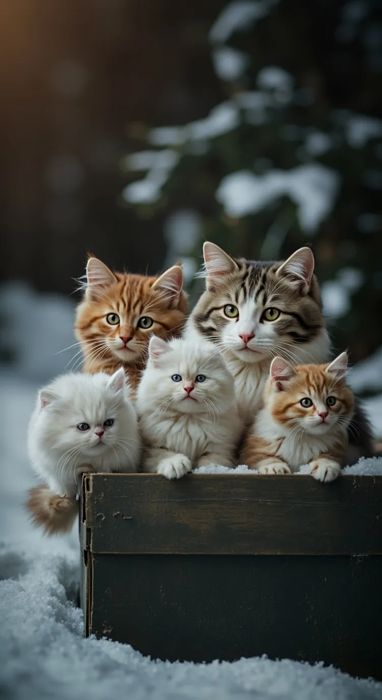 ai character: cat with 4 kittens background