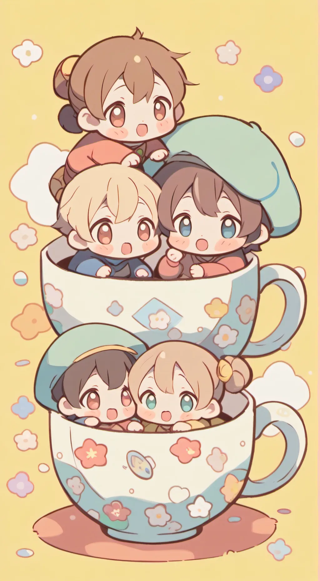 ai character: mug babies! background