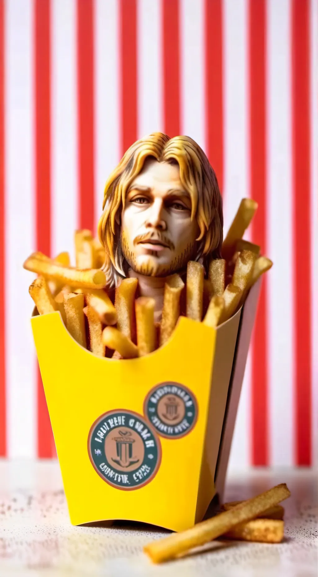 ai character: kurt cobain fries background