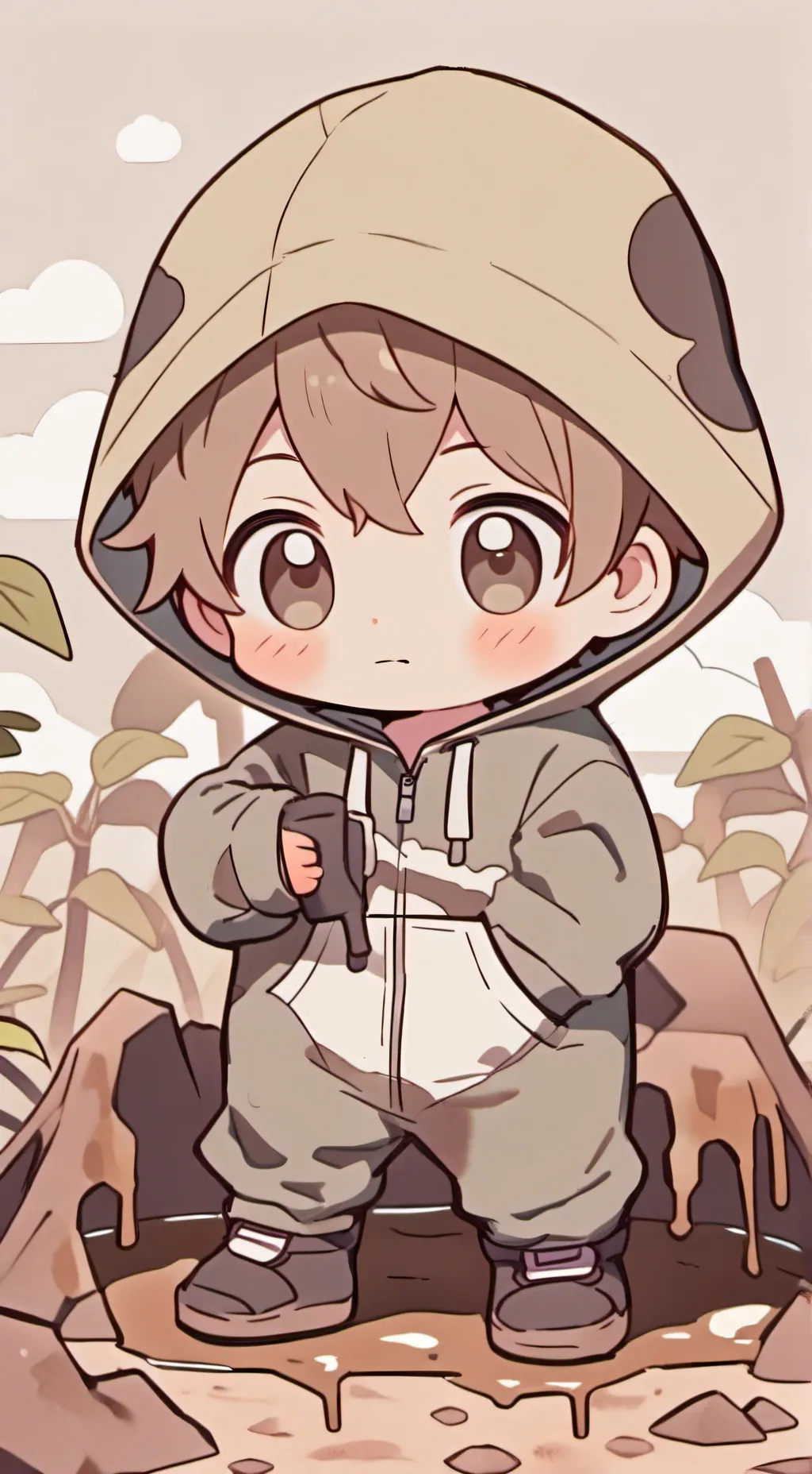 ai character: Mud baby  background