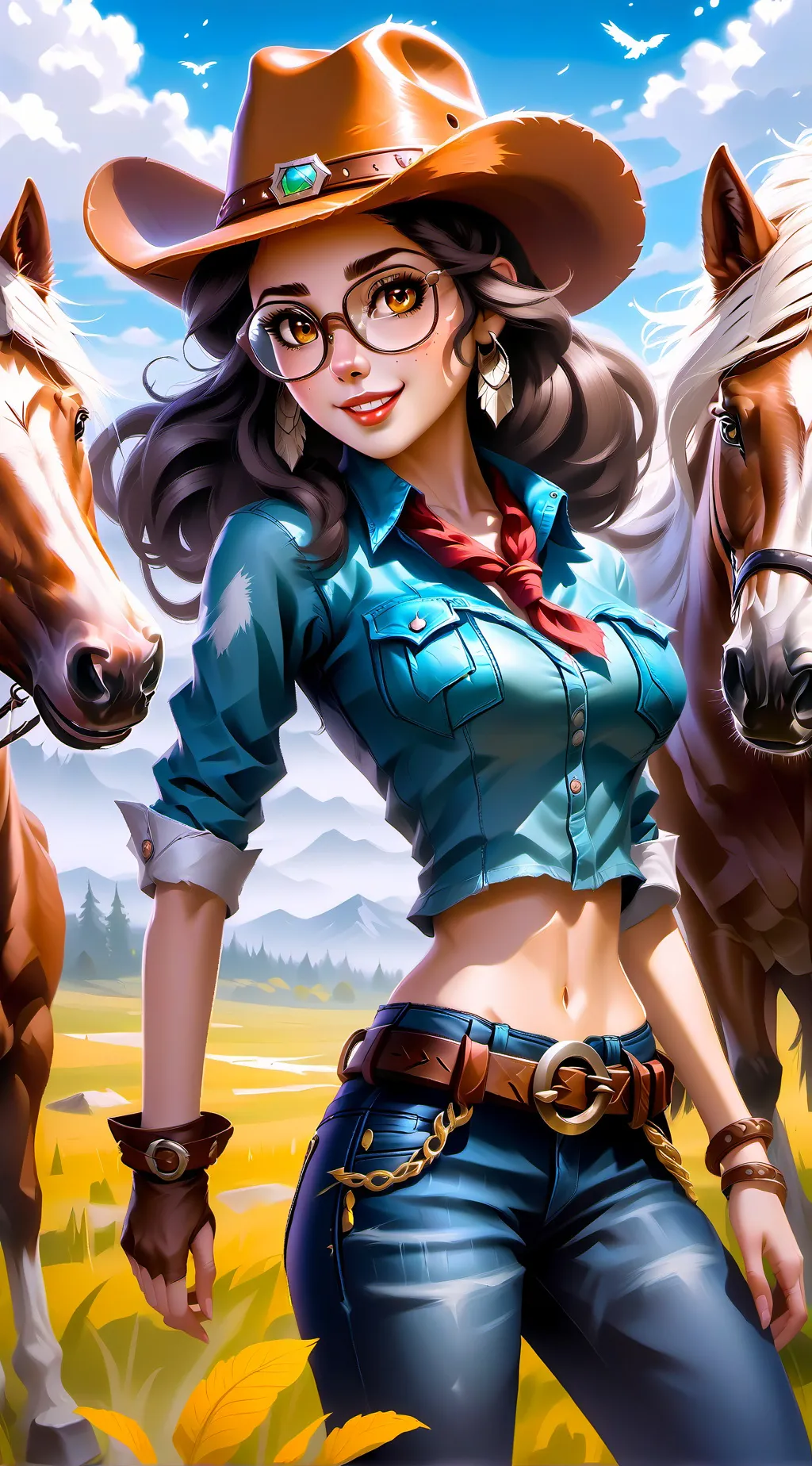ai character: Bella wolf cowgirl background