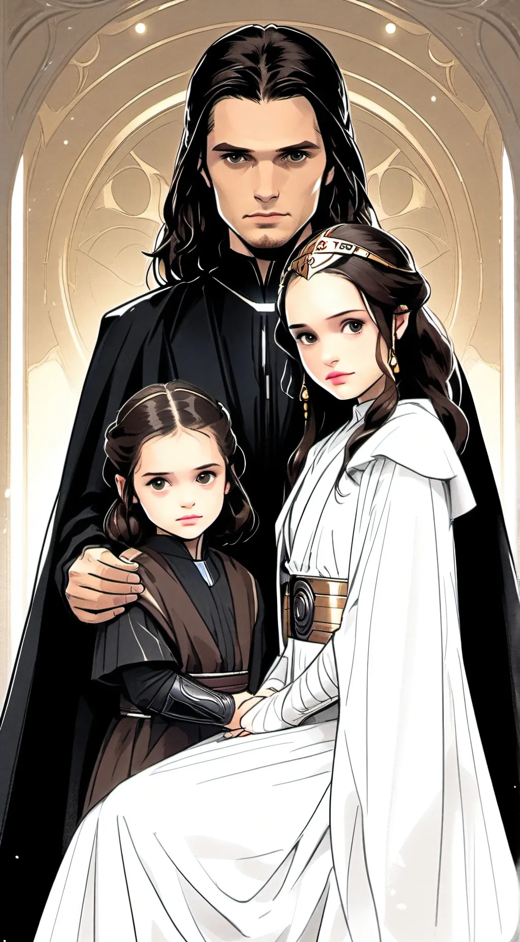 ai character: padme Anakin zoie  background