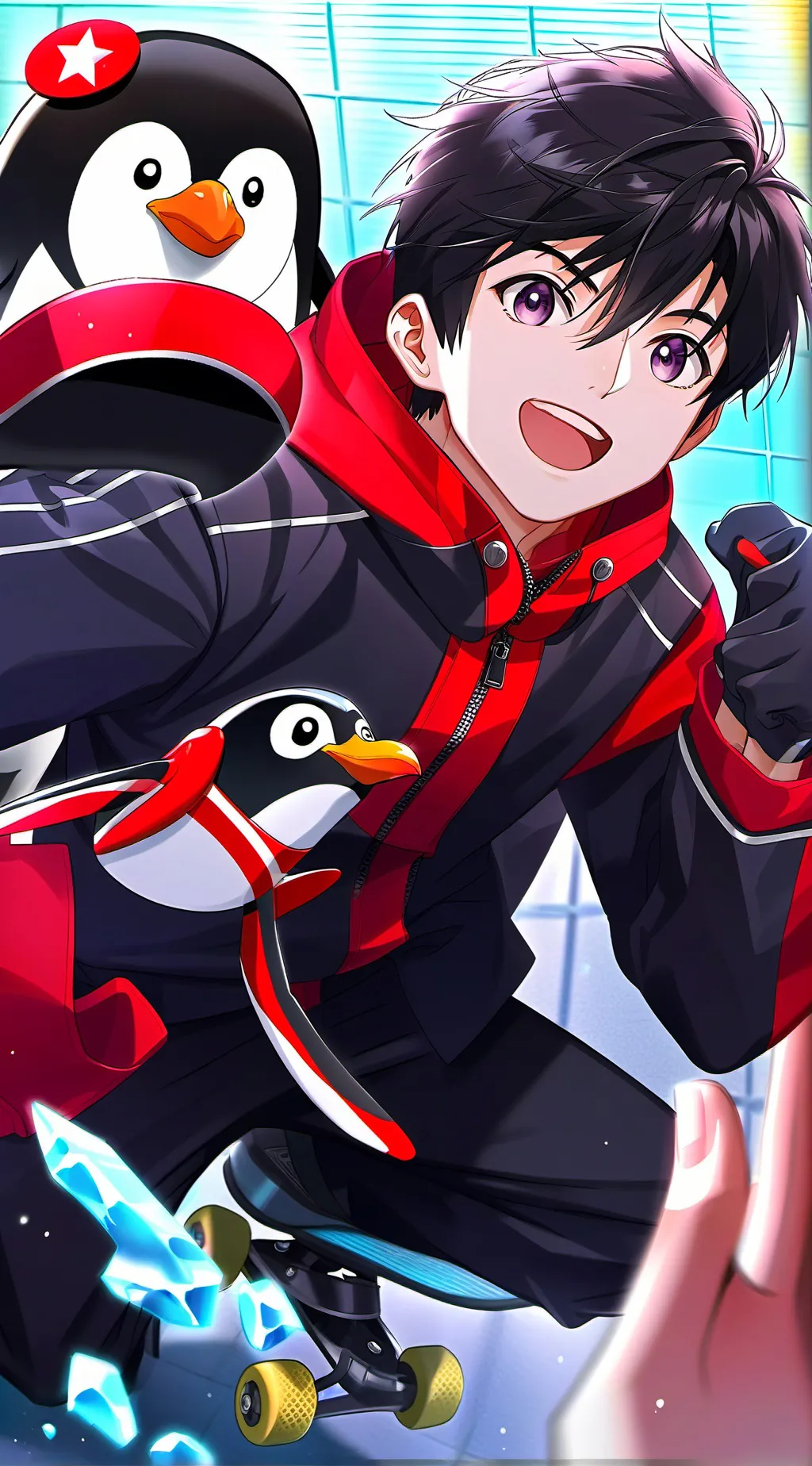 ai character: Penguin Spirit Shadow background