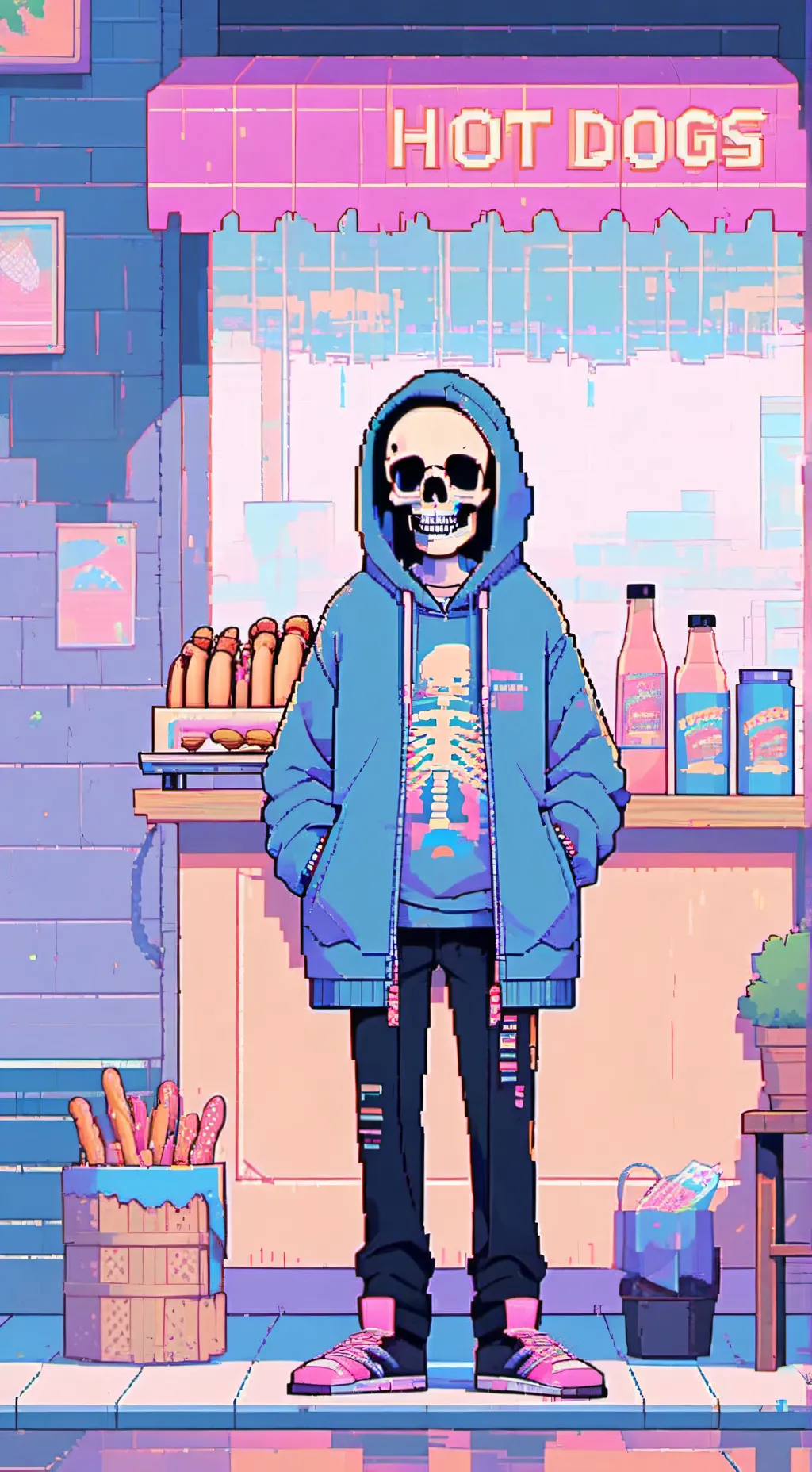 ai character: SANS'S HOT DOGS background