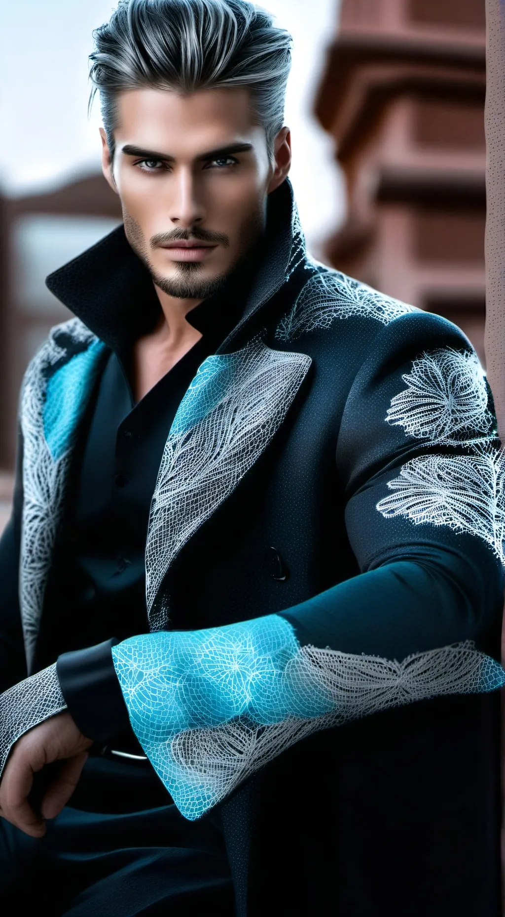 ai character: Kael Silver background