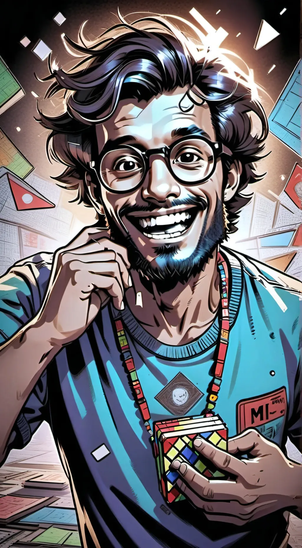 ai character: Prof. @ Math Memes background