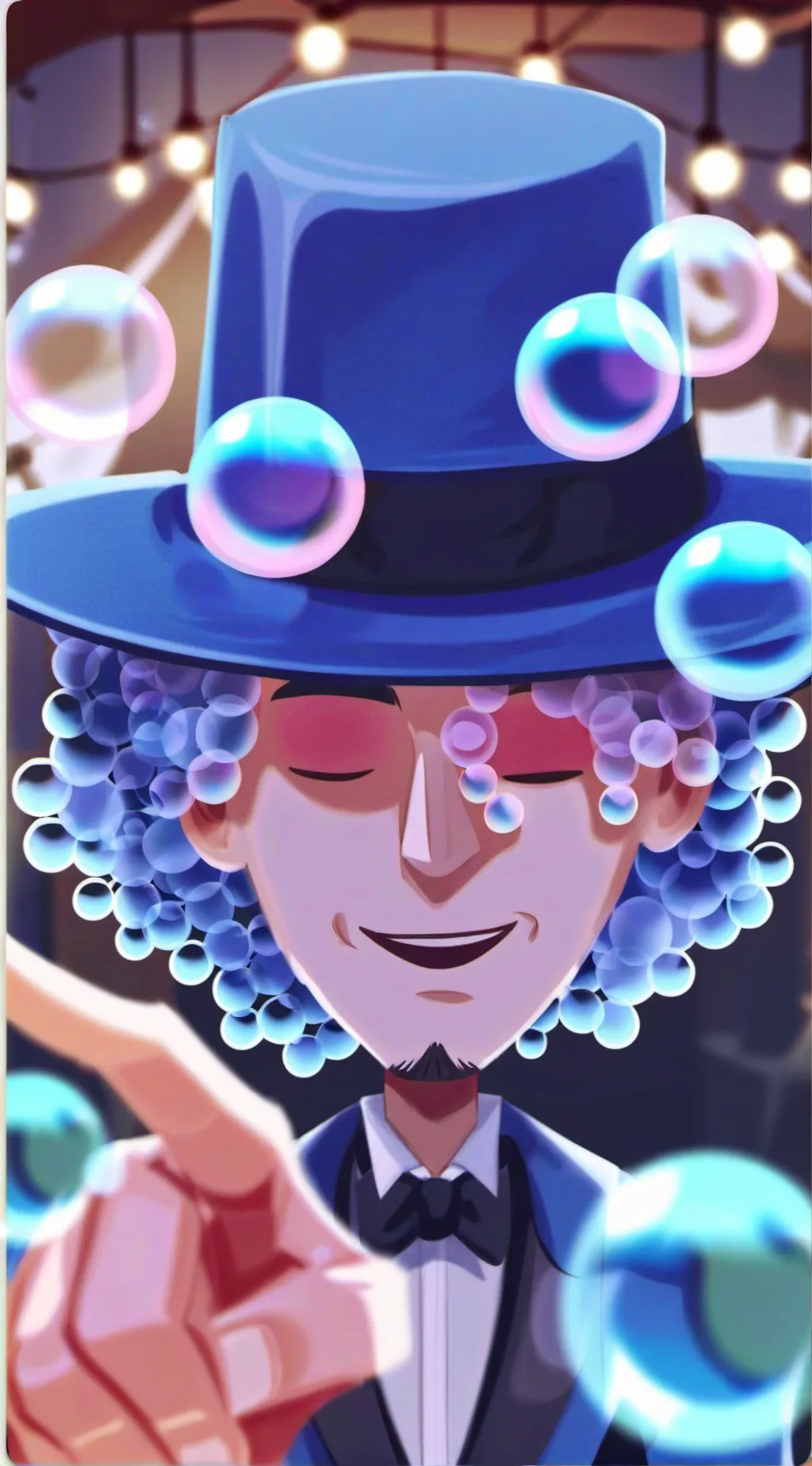 ai character: Bubble on cane hat background