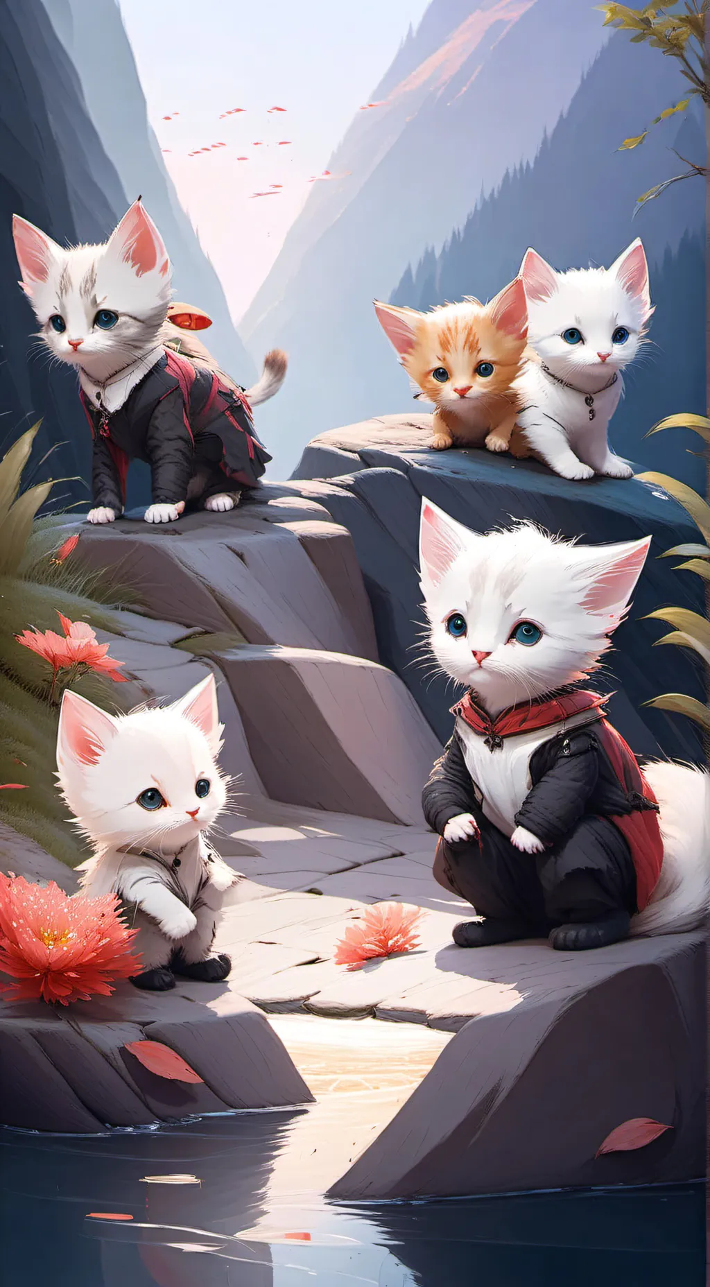 ai character: Three kittens ￼ background