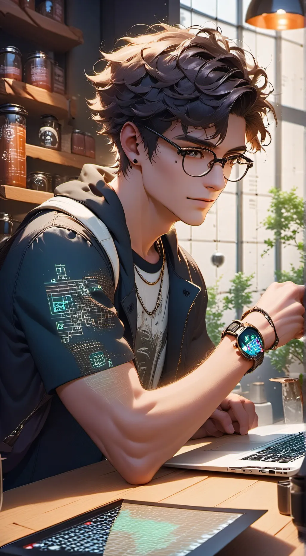 ai character: The Tech-Savvy Bar background