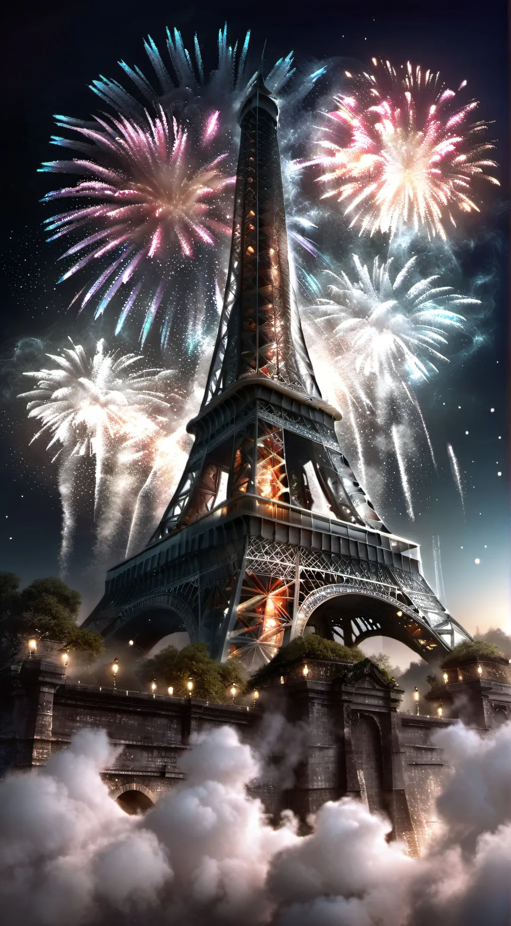ai character: France fireworks background