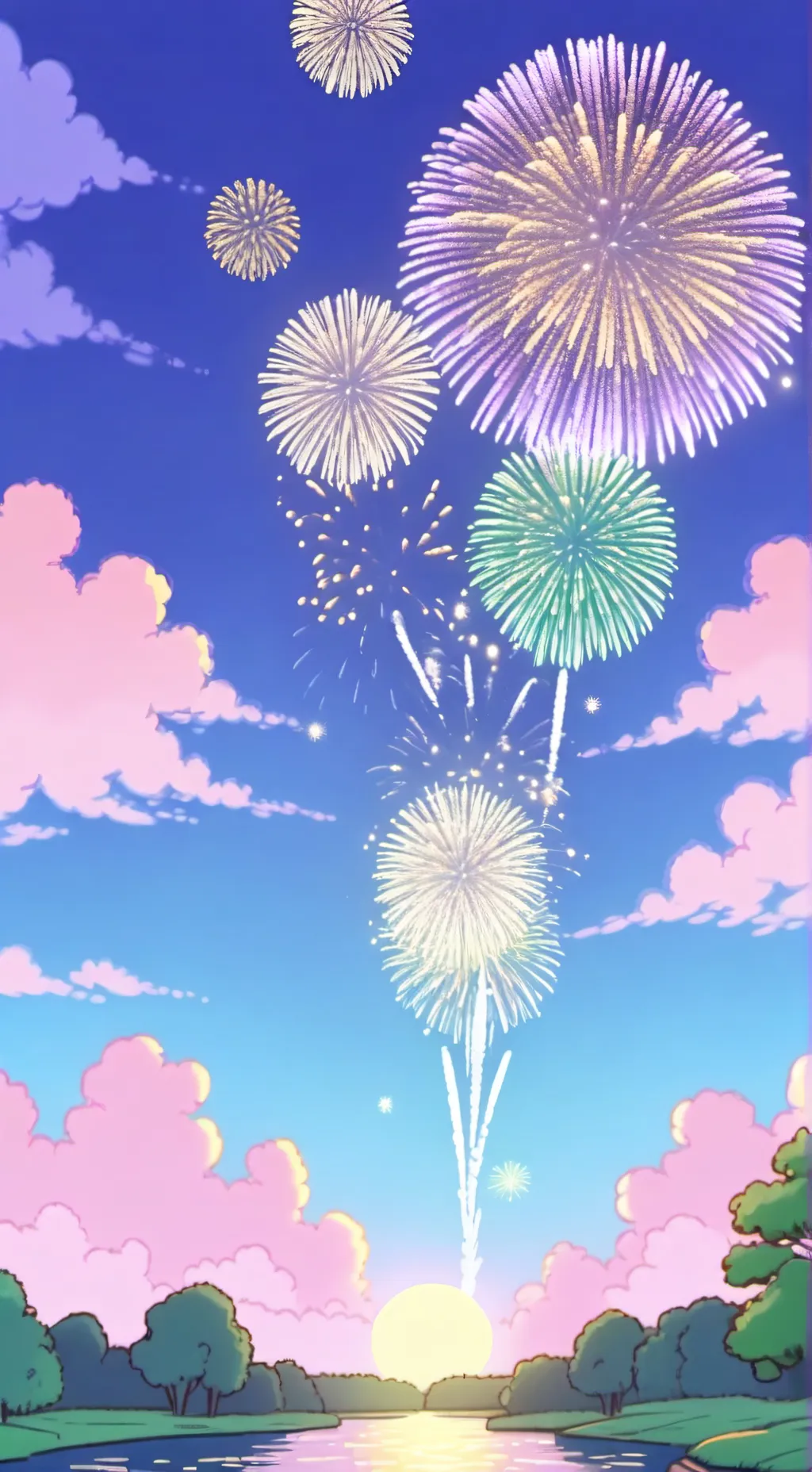 ai character: fireworks background