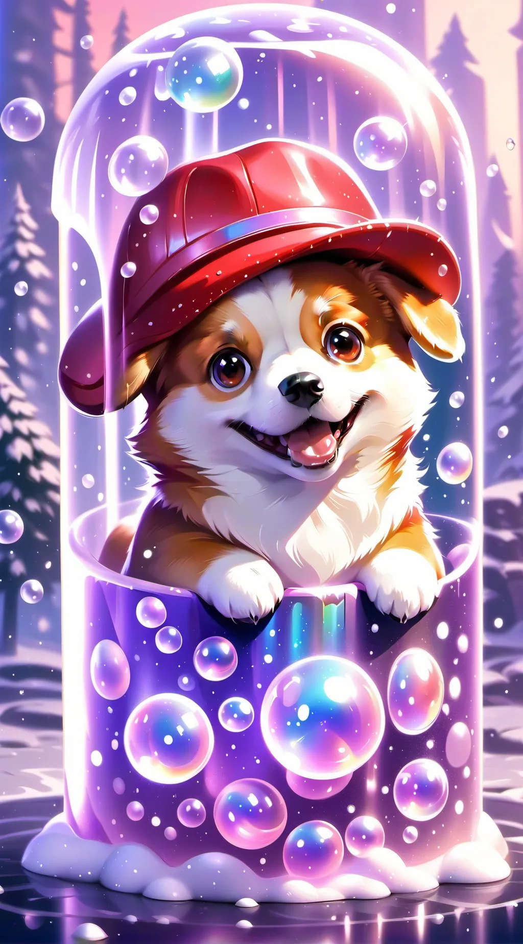 ai character: Corgi with a hat.  background