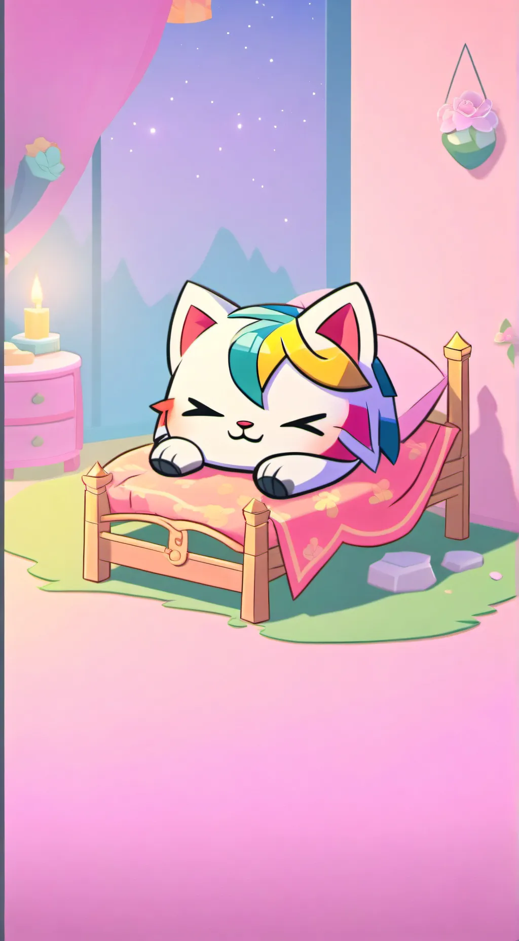 ai character: Unikitty sleeping  background