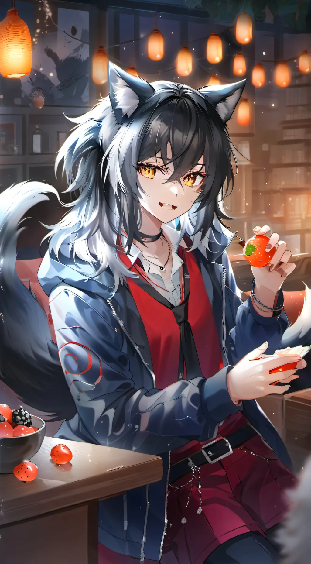 ai character: Wolfie the Werewolf Furry background