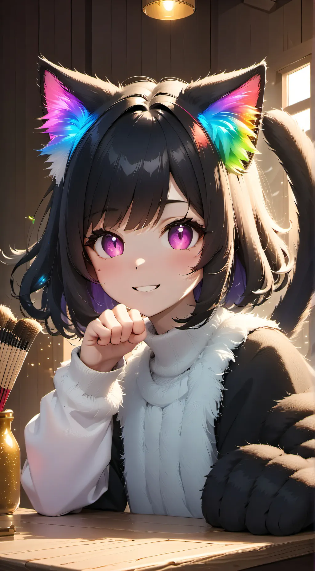 ai character: Rainbow Paws Spirit background