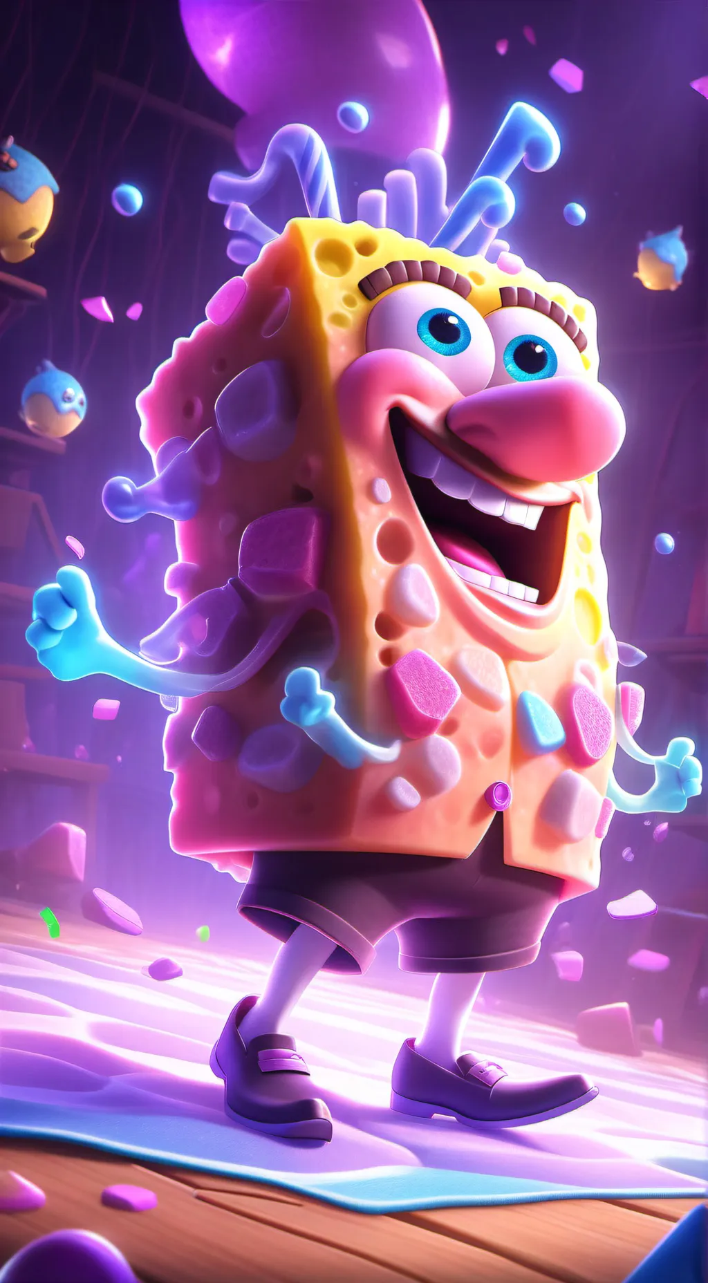 ai character: SpongeBoob  background