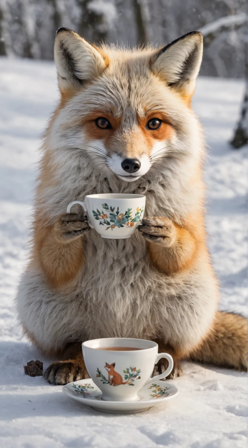 ai character: British snow fox background
